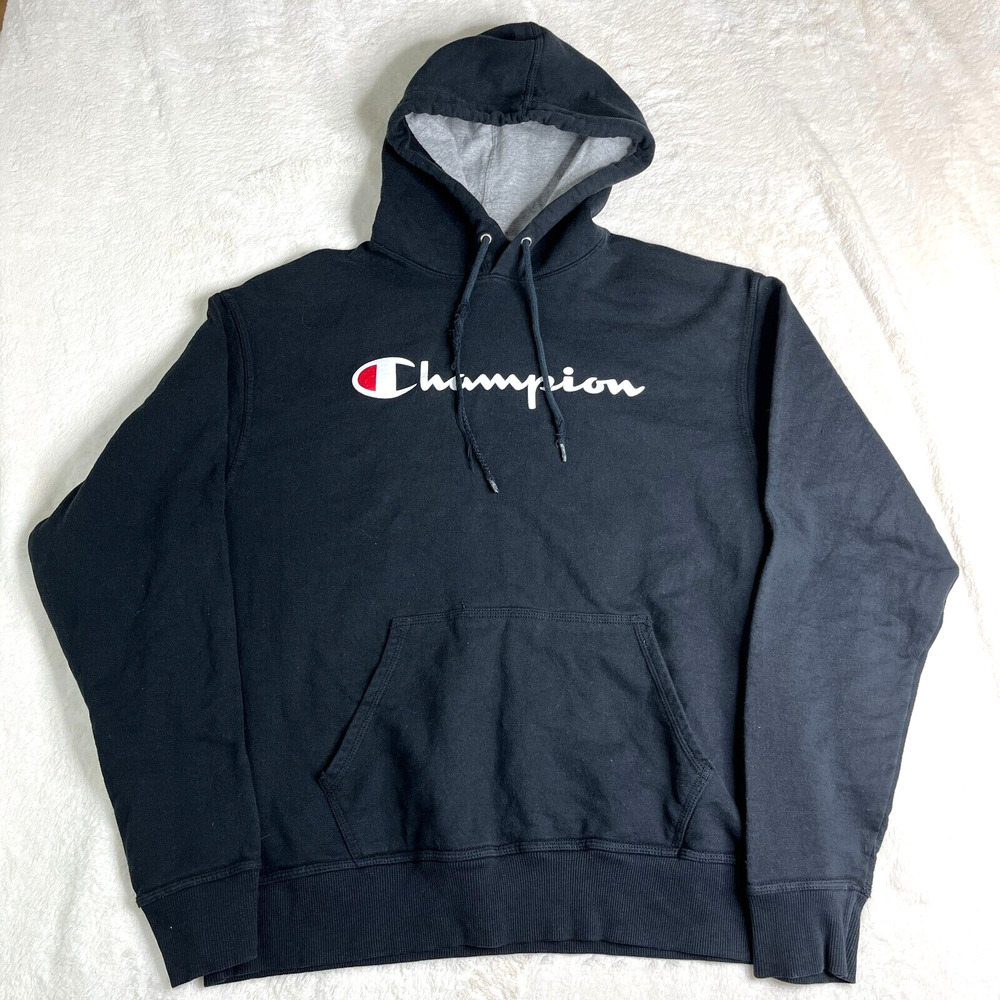 Champion Sweater Mens Size Large Black Casual Hoodie Pullover Sweatshirt